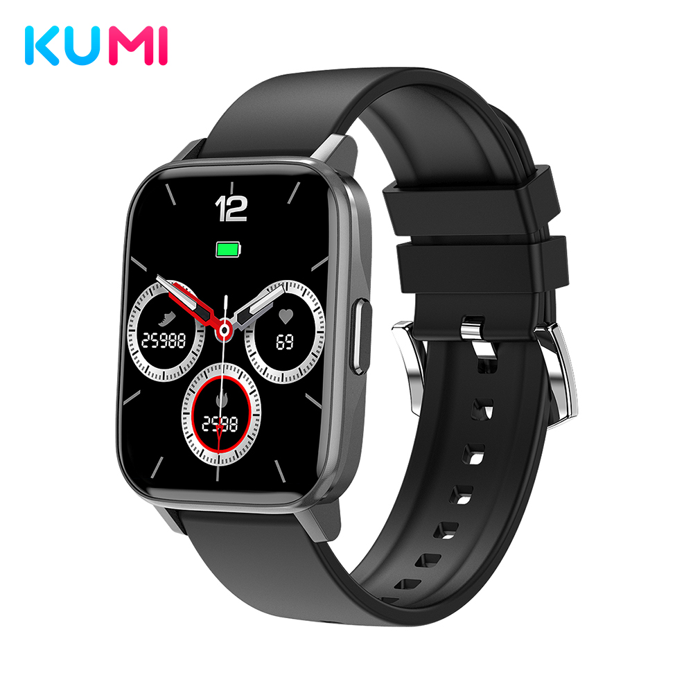

KUMI KU2S 1.69 2.5D Curved Screen Men Smart Watch Sport Fitness Heart Rate Tracker Blood Pressure IP68 Waterproof Smartwatchg, Black
