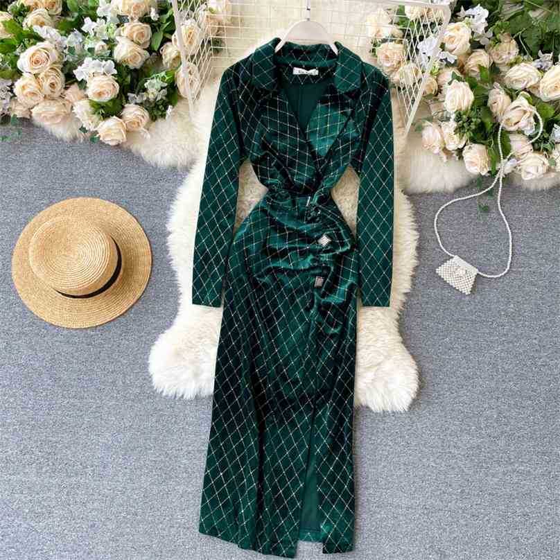 

Women Velvet Elegant Dress Vestidos Mujer Spring Autumn Long Sleeve Turn Down Collar es Ladies Bling Party 210525, Black