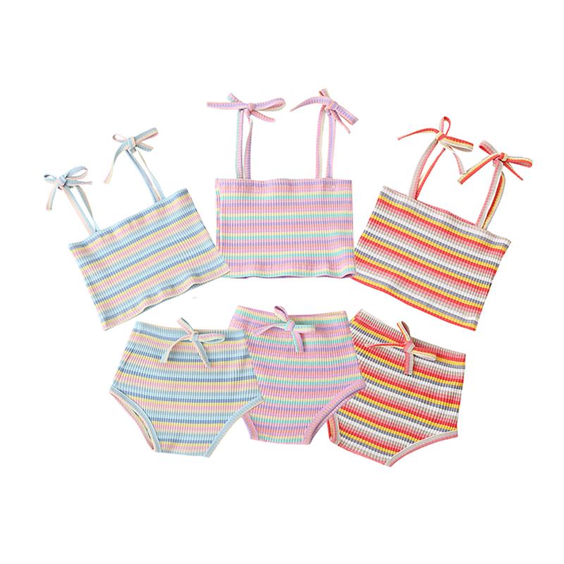 

Clothing Sets 2Pcs Toddler Summer Tracksuit Stripe Tied Spaghetti Straps Vest + High-Waist Pantie Suit Baby Girls Clothes Set Outfit, As photo shows