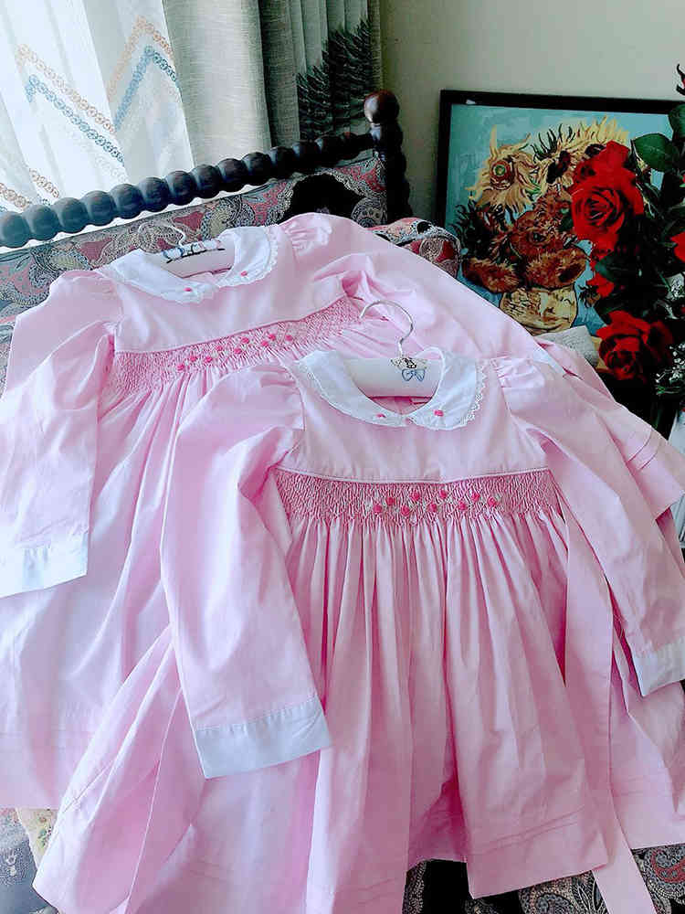 Girls&#039; dresses Toddler Girl Vintage Handmade Smocked Pink infant Smocking Emboridery es Baby Spanish Frock Children Boutique Clothes-image-672998480