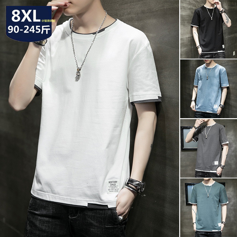

men's t shirts trend plus t-shirt size man fake two short sleeve loose fat man's summer, White;black
