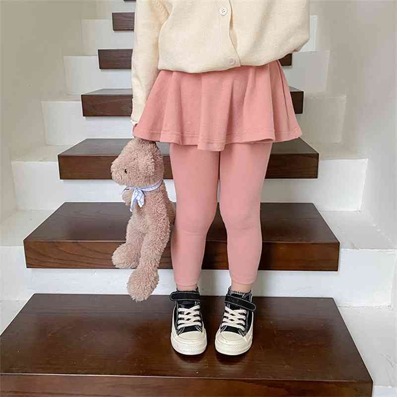 

Spring girls cotton fashion pantskirt 4 colors casual fake two pieces culotte 210708, Pink