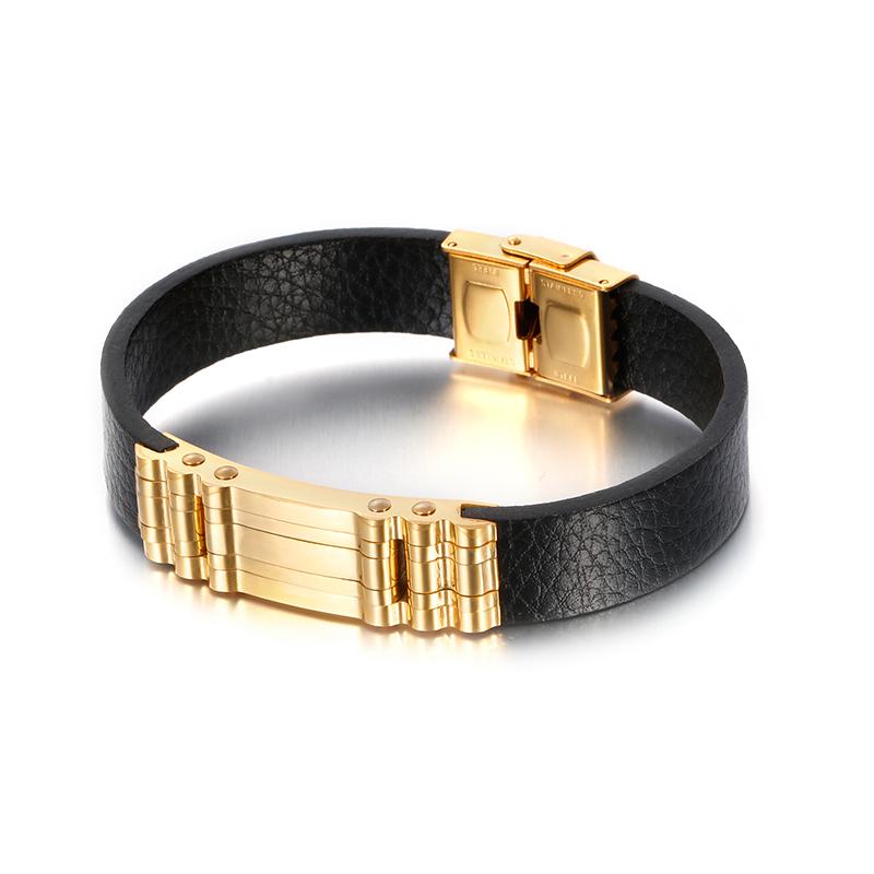 

Bangle Fashion Leather Wide Men Gold Silver Stainless Steel Tape Buckle Cool Punk Trendy Street Style