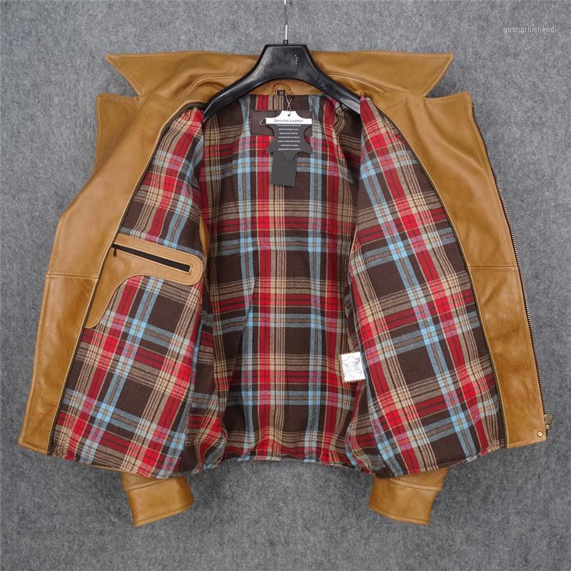 

Light Brown Casual Style Genuine Leather Jacket Men Plus Size 4XL Real Natural Cowhide Slim Fit Autumn Coat Men's & Faux