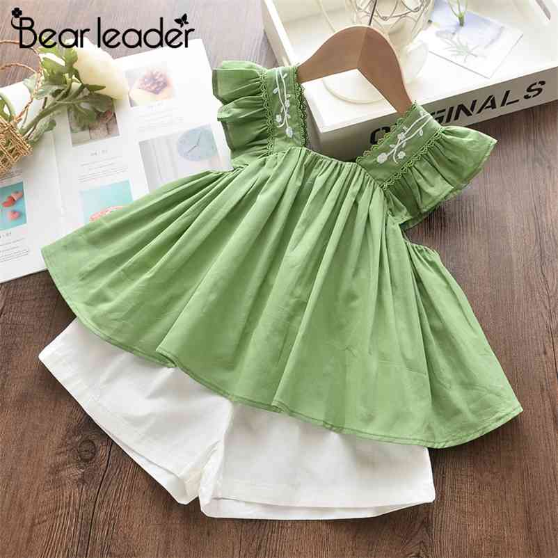 

Girls Clothing Sets Cute Brand Clothes Kids Sleeveless Casual T-Shirt + Short 2Pcs Suits 210429, Ay276 green