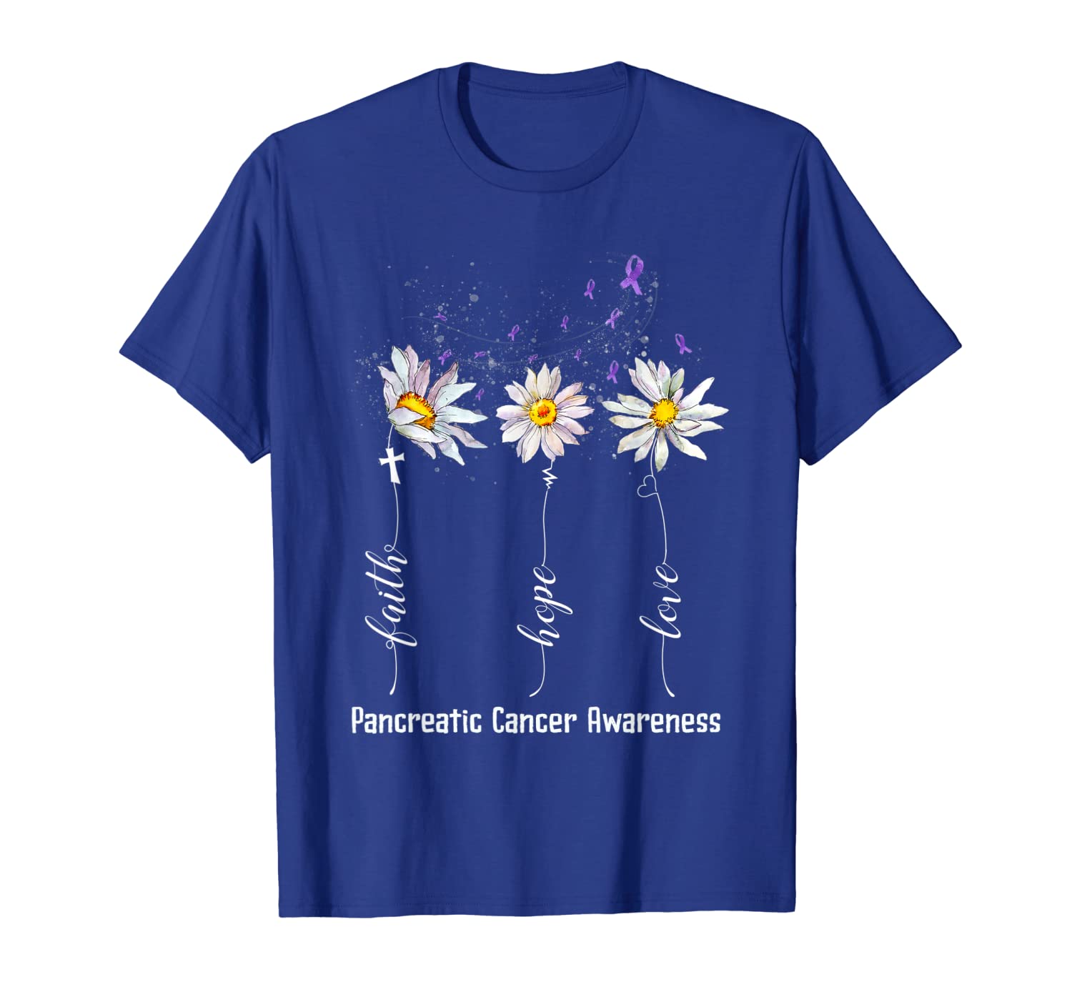 

faith hope love pancreatic cancer awareness shirt flower t-shirt, White;black