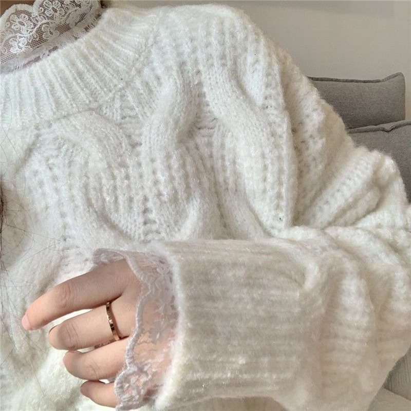 

men's sweaters smooth female sweater sleeve long knit soft sweet korean style loose 22m7, White;black