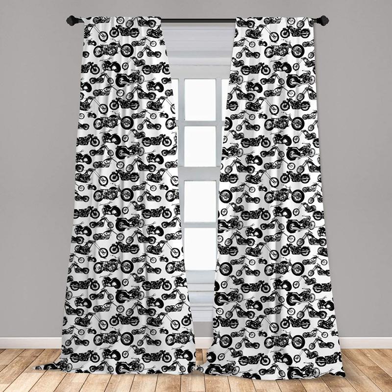 

Curtain & Drapes Motorcycle Window Retro Chopper Pattern Monochrome Motorbike Design Adventure Cruising Theme Lightweight Decorative, As pic