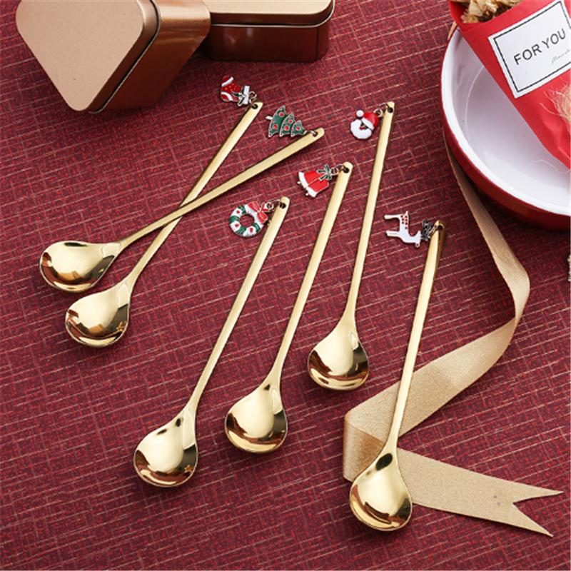 

Christmas Decorations Merry Stainless Steel Gold/Silver Elk Snowman Santa Spoon 2022 Year Decoration XMAS