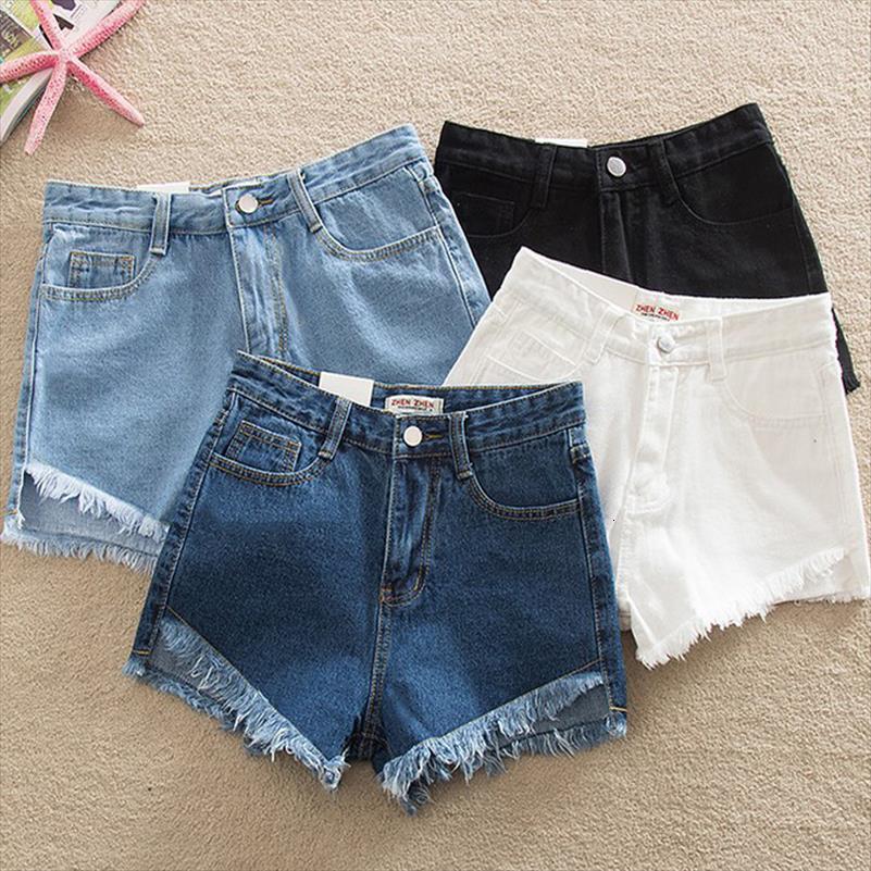 

elegant ripped hem denim summer womens shorts mid waist zipper fly casual woman bottoms straight leg loose jeans, White;black