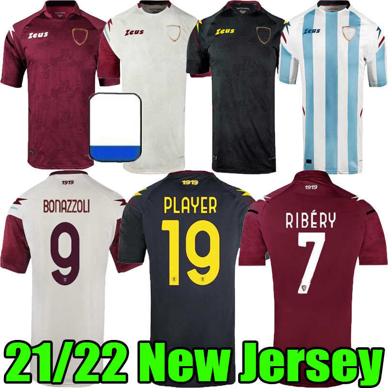 

21/22 Salernitana soccer jerseys Home Away Third Fourth Red black white bule 2021 2022 7 RIBÉRY Bonazzoli Belec Gyomber Jaroszynski Coulibal, Gray