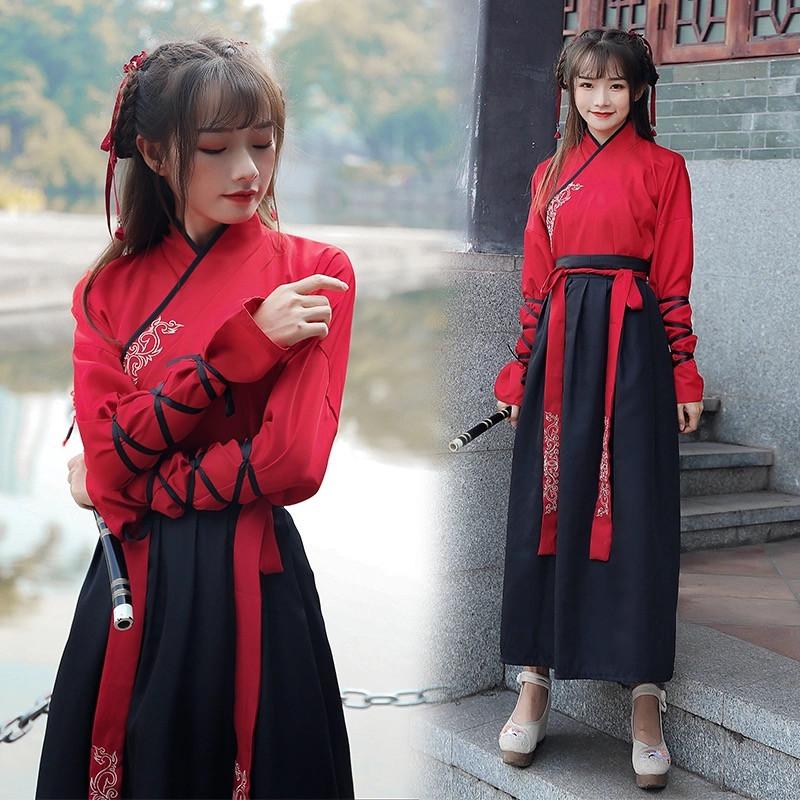 

Men Women Chinese Traditional Hanfu Embroidery Festival Stage Performance Folk Dance Clothes Tang Dynasty Ancient Costumes Ethnic Clothing, Red