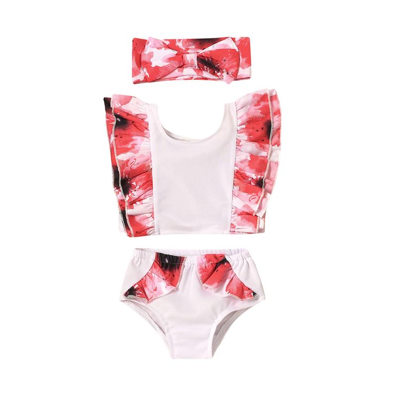 

One-Pieces 0-3 Years Girls Floral Print Swimsuit Kids Swimwear Bikini Sets Cute Ruffle Children Two-piece Beach Wear, Black
