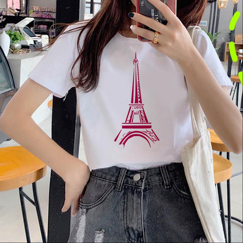 

Paris Womens T Shirt Eiffel Tower Painting Summer Women Funny Vintage Vogue TShirt White O Neck Femme Tumblr Streetwear