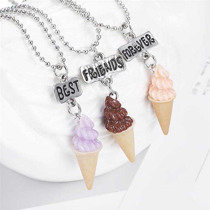 

3pcs Bff Necklace Fashion Resin Chacolate -cream Pendant Bead Chain Lead Nickel Cadmium Free Girl Jewelry Chains