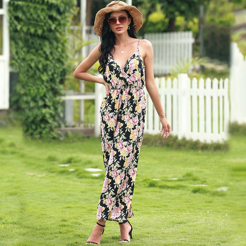 

2021 Bohemia Women's Jumpsuits loose sashes print floral full length contrast color fashion long pant comfortable casual trouster Luxury designer clothes Woman, As picture