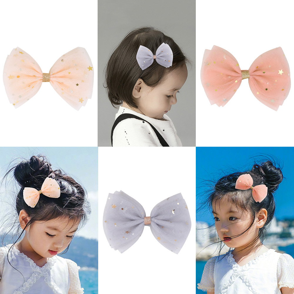 

Baby Girls Tulle Star Barrettes hairpins Hair Bow Barrette Kids Paillette Hairpin Clips Clip With whole wrapped Boutique Bows Bling Hair Accessories KFJ251, 15 colors
