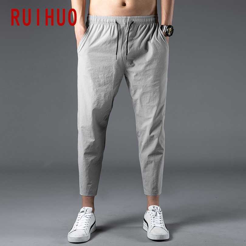 

RUIHUO Solid Harem Pants Men Ankle-Length Trousers Men Casual Pants Men Hip Hop Streetwear Plus Size M-5XL 210702, K701 black