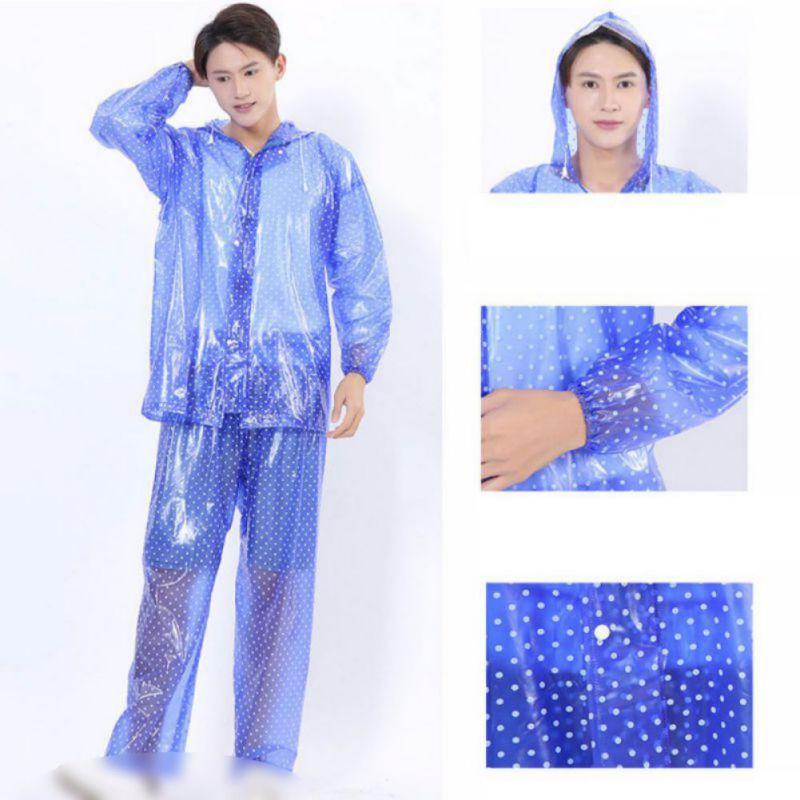 

Outdoor Jackets&Hoodies EVA Raincoat Adult Split Transparent Polka Dot Rain Pants Thickened Printed Zipper Set Poncho, Blue;black
