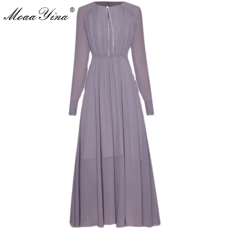 

Fashion Designer dress Spring Summer Women's Dress Long sleeve Chiffon Dresses 210524, Light blue