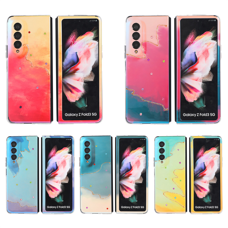 

fashion phone cases For Samsung Galaxy z flip3 ZFold3 case Rainbow star point drill tpu opp packages, Yellow
