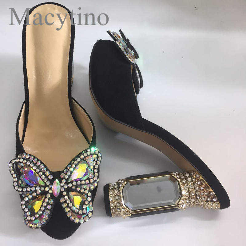 

Slippers High Heels Dress Beading Butterfly Decor Open Toe Slides Formal Mules Shoes Women 3BGE, Blue
