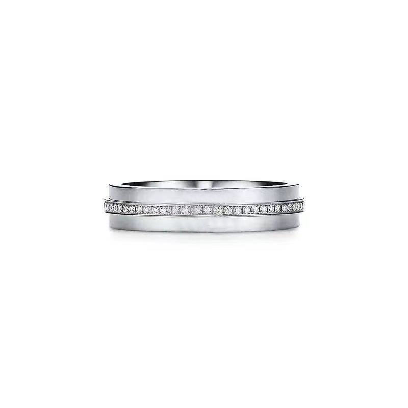 

Luxury and fashion full circle diamond double T titanium steel ring. Beautiful design charm for couples. Love is packaged in the original gift box