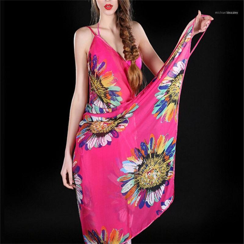 

Arrival Chiffon Flower Scarves Spring Summer Women Sunscreen 8 Colors Silk Straps Beach Towel Long Soft Shawls Dual Wraps1