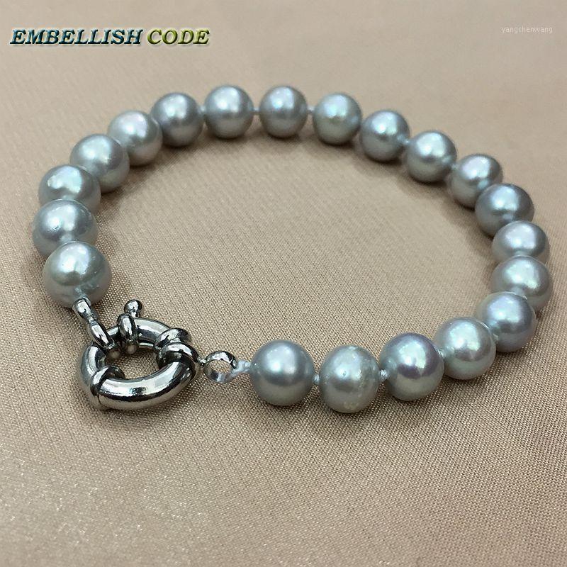 

Grey Gray Color Pearl Bracelet Bangle Round Like Ball 8mm To 9mm Natural Cultured Freshwater Pearls Classic For Women Girl Gift
