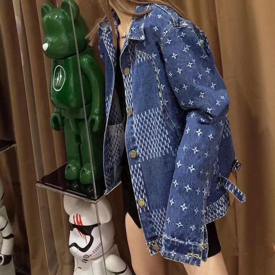 

2021 Women' Jackets patchwork jacquard denim coat