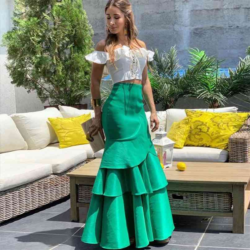 

Elegant Mermaid Women Skirt Custom Made High Waist Tiered Long to Prom Party Gown Evening Green Saia Longa 210527, Blue