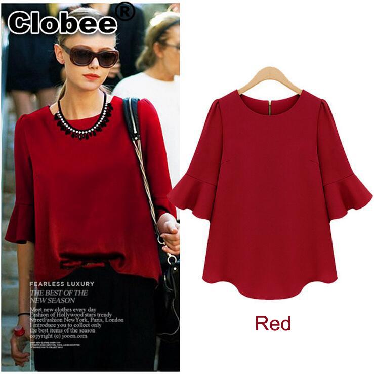

Women's Blouses & Shirts Ropa Mujer Black Red Big Size Chiffon Blouse 2021 Summer Flare Sleeve Loose Shirt XXXL 4XL 5XL Plus Women Clothing