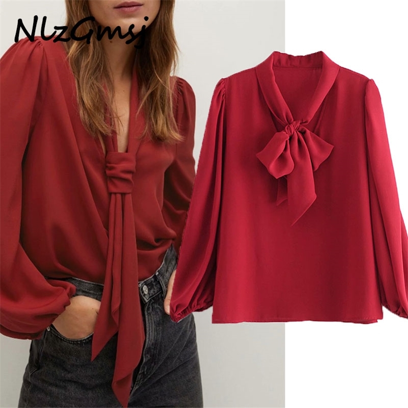 

Blouse Women Bow Tie Long-sleeved Women's Shirt Summer Career Sweet Harajuku Simple Foreign Style Female Tops 03 210628, As picture