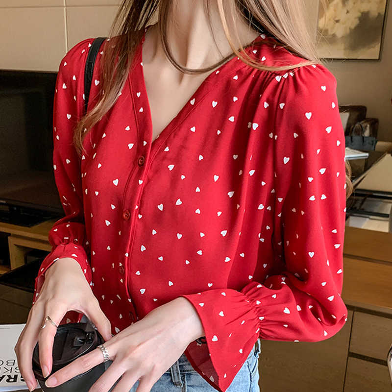 

Blouse Women Long Sleeve Women Blouses V-neck Print Dot Chiffon Blouse Shirt Women Shirts Tops Blusas Camisas Mujer D386 210602, Apricot