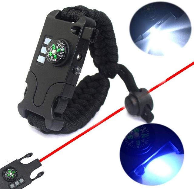 

Survival Paracord Bracelet Tactical Emergency Gear Kit With Laser Infrared SOS LED UV Lamp Compass Rescue Whistle Outdoor Gadgets