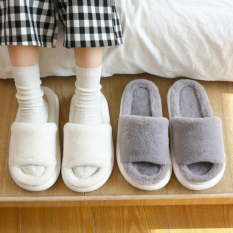 

Slippers Cotton Fuzzy Women Home Winter Warm Plush Indoor Ladies Slides Female Furry Shoes Men Thick Bottom Fashion, Pink