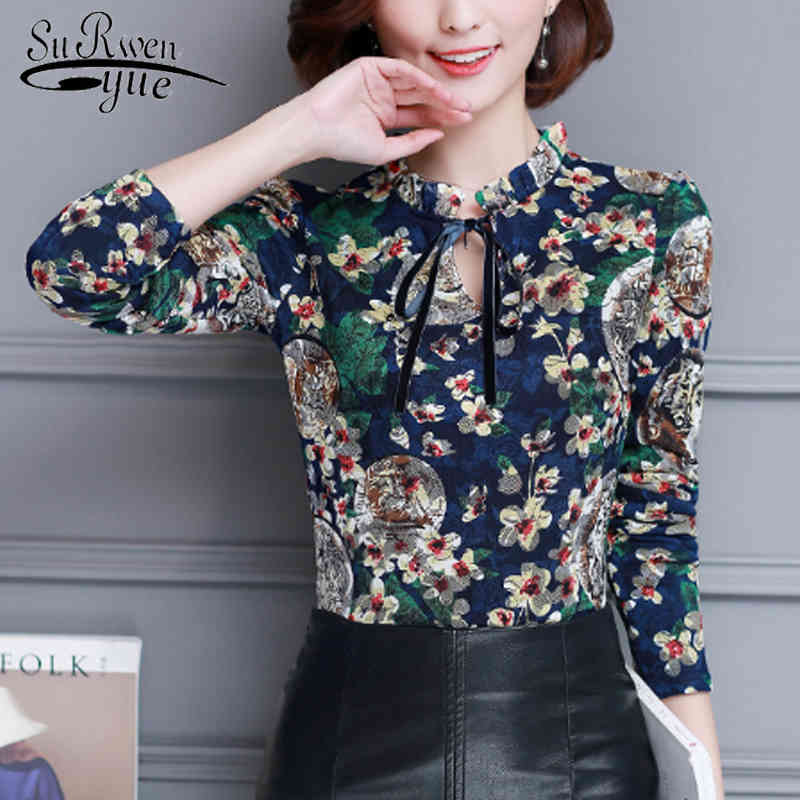 

Korean Print Long Sleeve Tops Blusas Mujer De Moda Women and Blouse Elegant Autumn Female Clothes 6893 50 210521, Blue
