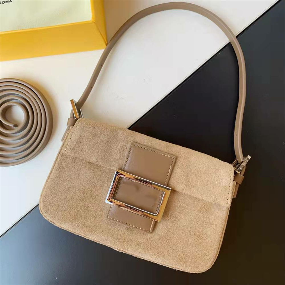 

Vibrant Colors Suede Leather One Shoulder Bags Metal EE Buckle Hasp Baguette More Long Strap Gorgeous Handbags Suitable Match Purse for Winter Down Jackets and Boots, Other colors