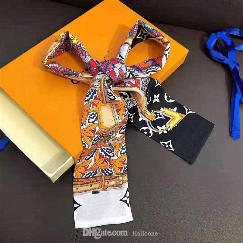 

Hots classic Brand Silk HANDBAG Bag Designer scarf Headbands Luxury women letter flower scraves Top grade silks bags scarfs hair Bands 8x116cm, Blue;gray