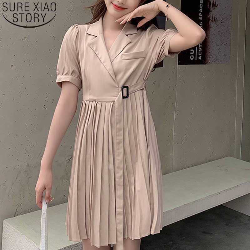 

Women' Summer Dress Suit Pleated Sweet Party Dress Women Elegant Robe V Neck French Style Dresses Good Quality 14103 210527, Khaki
