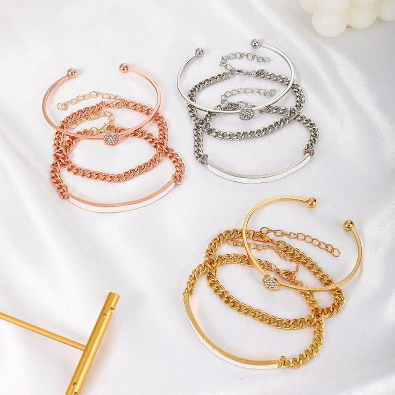 

Bangle Alloy 3Pcs/Set Chic Opening Shiny Charm Bracelets Lightweight Chain For Party