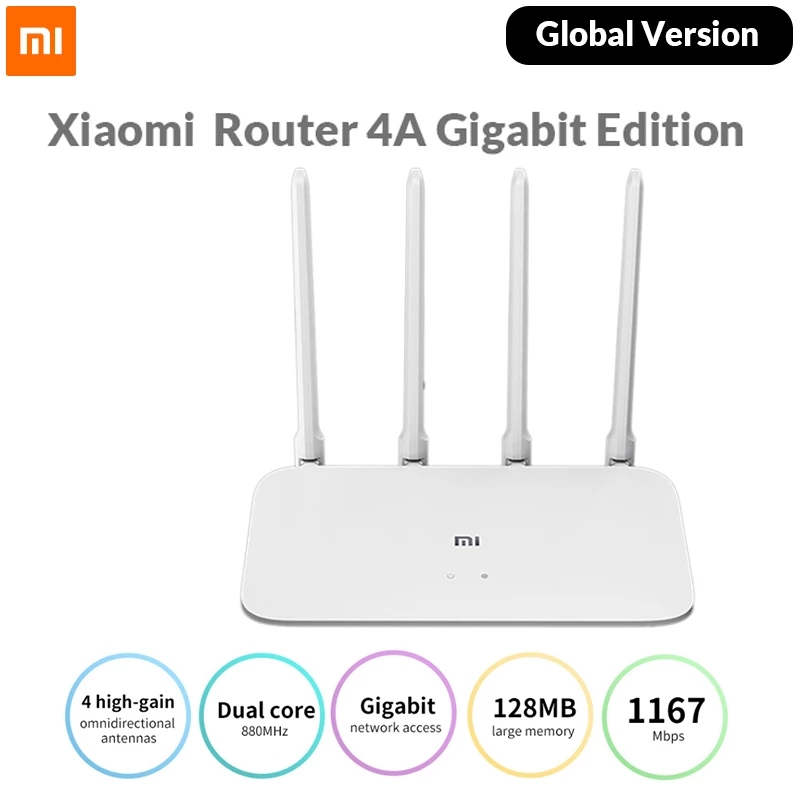 

Global Version Xiaomi Mi Router 4A Gigabit Edition AC1200 Router 2.4GHz 5GHz Dual Band WiFi Router 64MB 4 Antennas APP Control