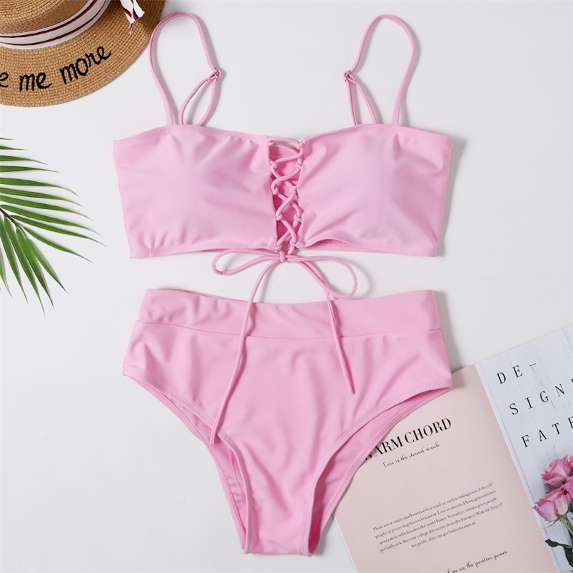 

Bikinis Women High Waist Swimsuit Solid Summer Swimwear Swimming Suit Beachwear Bathing Biquine Bandeau 210629, Shj1030-fen