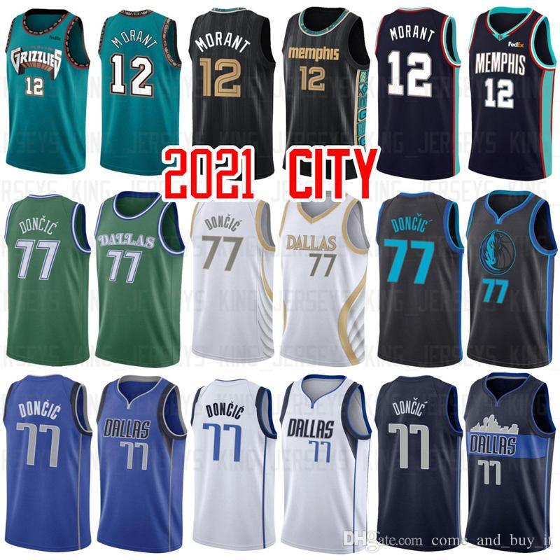 

2021 Ja 12 Morant 77 Luka 6 Kristaps Doncic Memphis Grizzlies NBA Dallas Mavericks New City Basketball Jerseys, Black;red