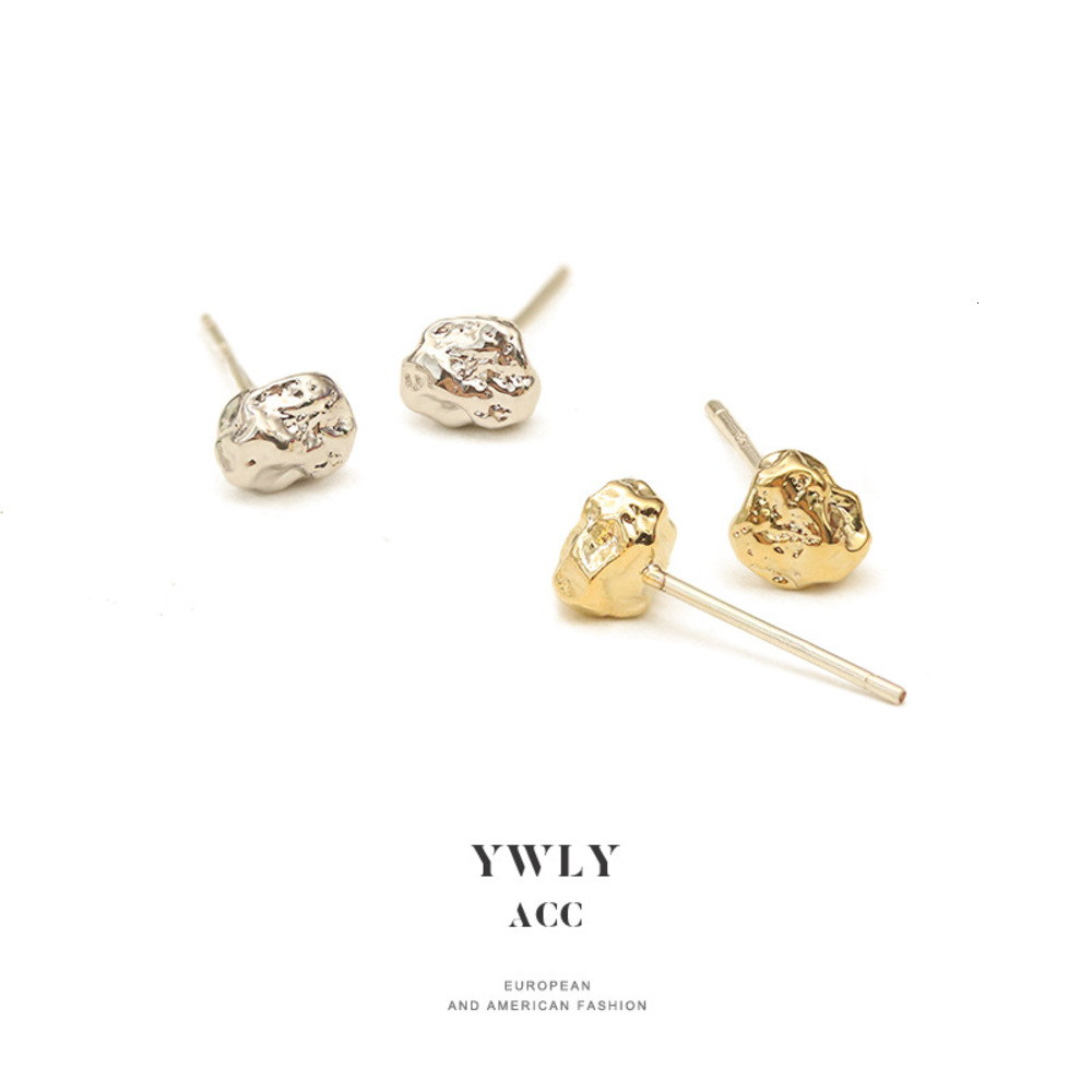 

Concave convex Mini Earrings female niche designer lava stone simple cool style earrings male, Silver