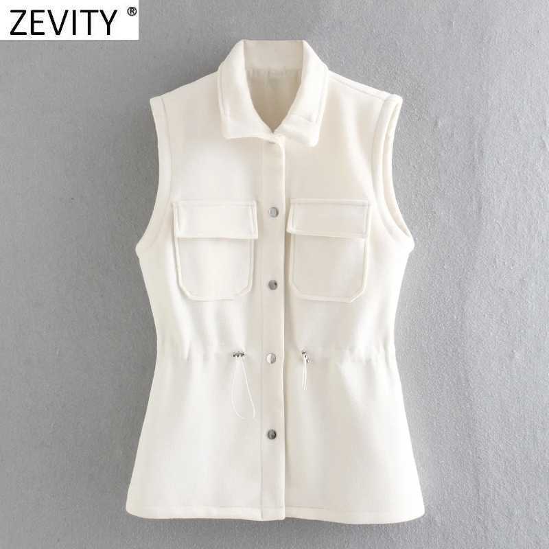 

Zevity Women Fashion Turn Down Collar Sleeveless Slim Vest Jacket Ladies Breasted Drawstring Casual WaistCoat Woolen Tops CT677 210603, As pic ct677xqj