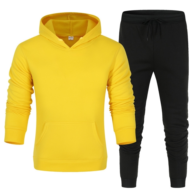 

Fashion and wo sports set solid color hooded thickened sweater women's suit, Black