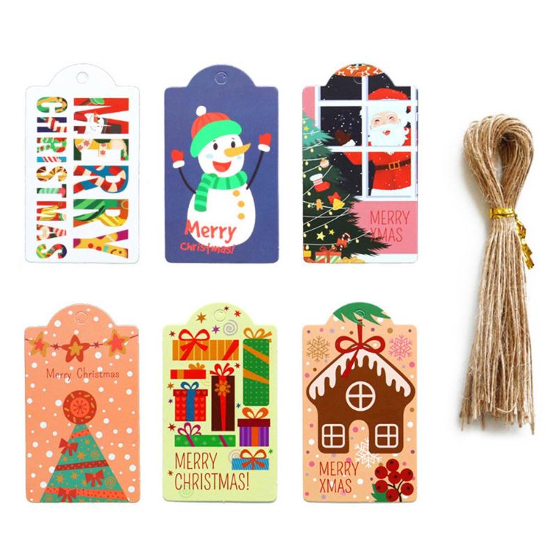 

Christmas Decorations 48Pcs Merry Kraft Paper Tags DIY Handmade Gift Wrapping Labels Greeting Santa Claus Hang Card Year Ornaments