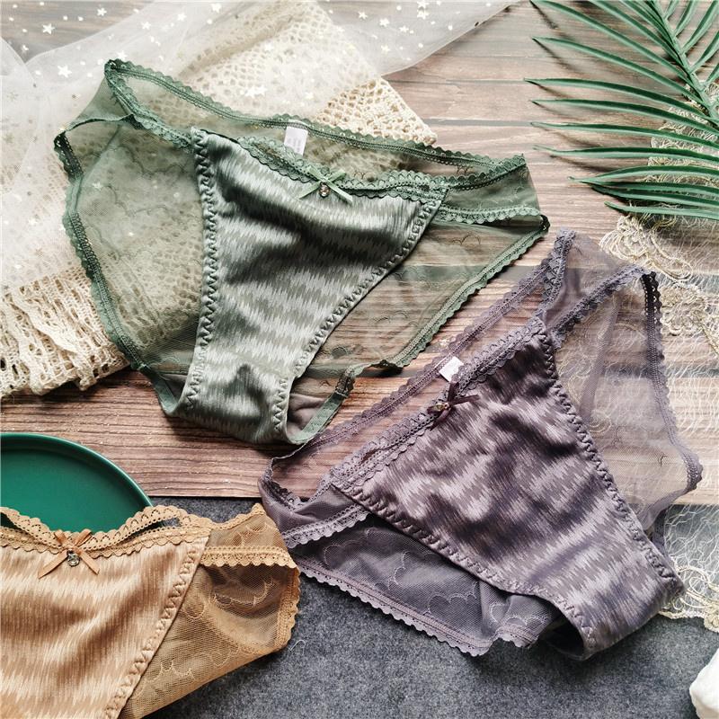 

Women's Panties Sexy Hollow Out For Girl Ice Silk Lace Edge Mesh With Diamond Low Waist Underwear Seamless Transparent, Black