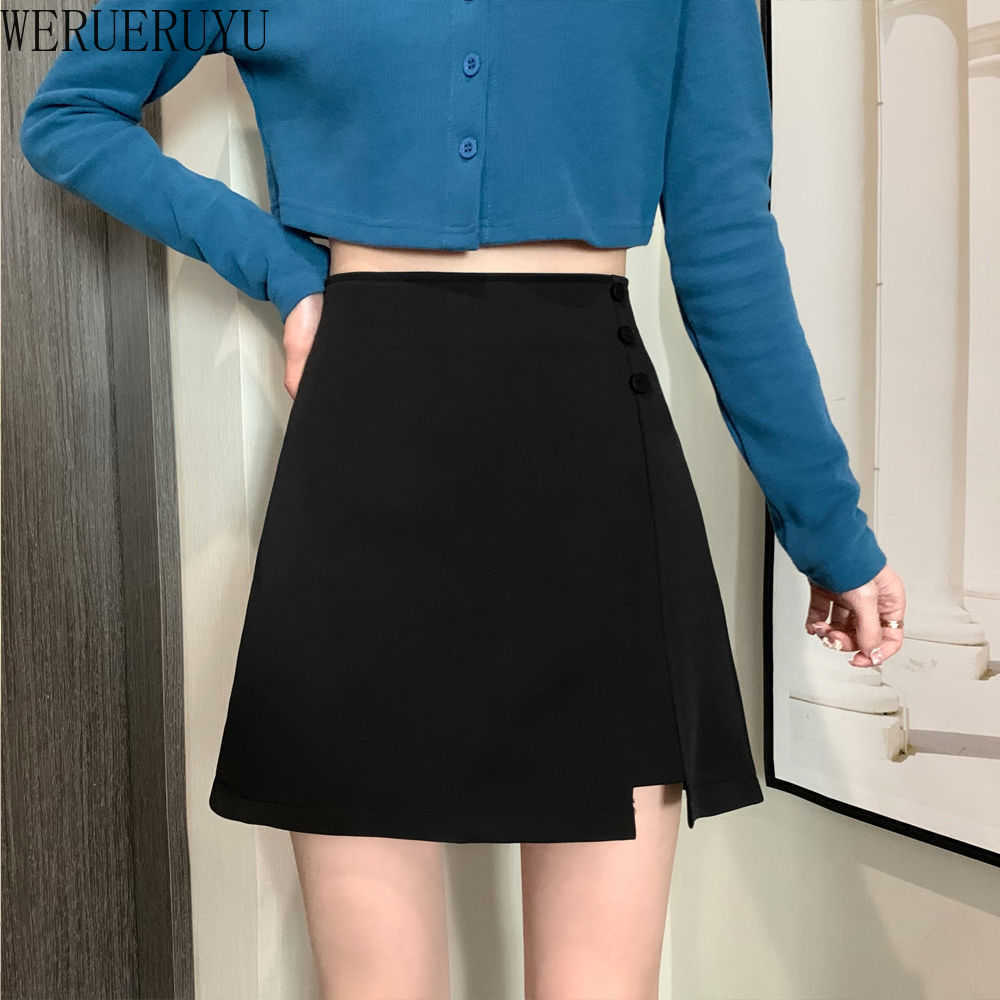 

WERUERUYU Mini Black Skirt Winter Office Fashion Solid High Waist Harajuku Skirt Ladies A-Line Females Casual Midi Skirt Women 210608, Photo color